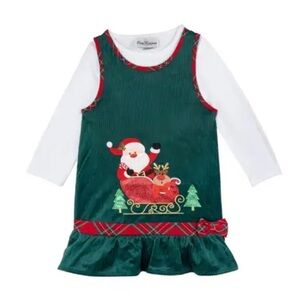 Rare Editions Kids' Corduroy Santa Dress & Long Sleeve T-Shirt Set